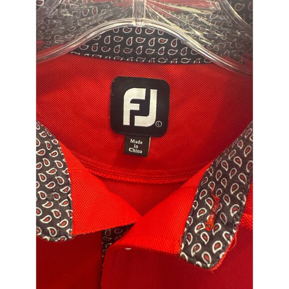 FJ Footjoy Mens Size Large Red White Black Collar Short Sleeve Golf Polo - Picture 3 of 4